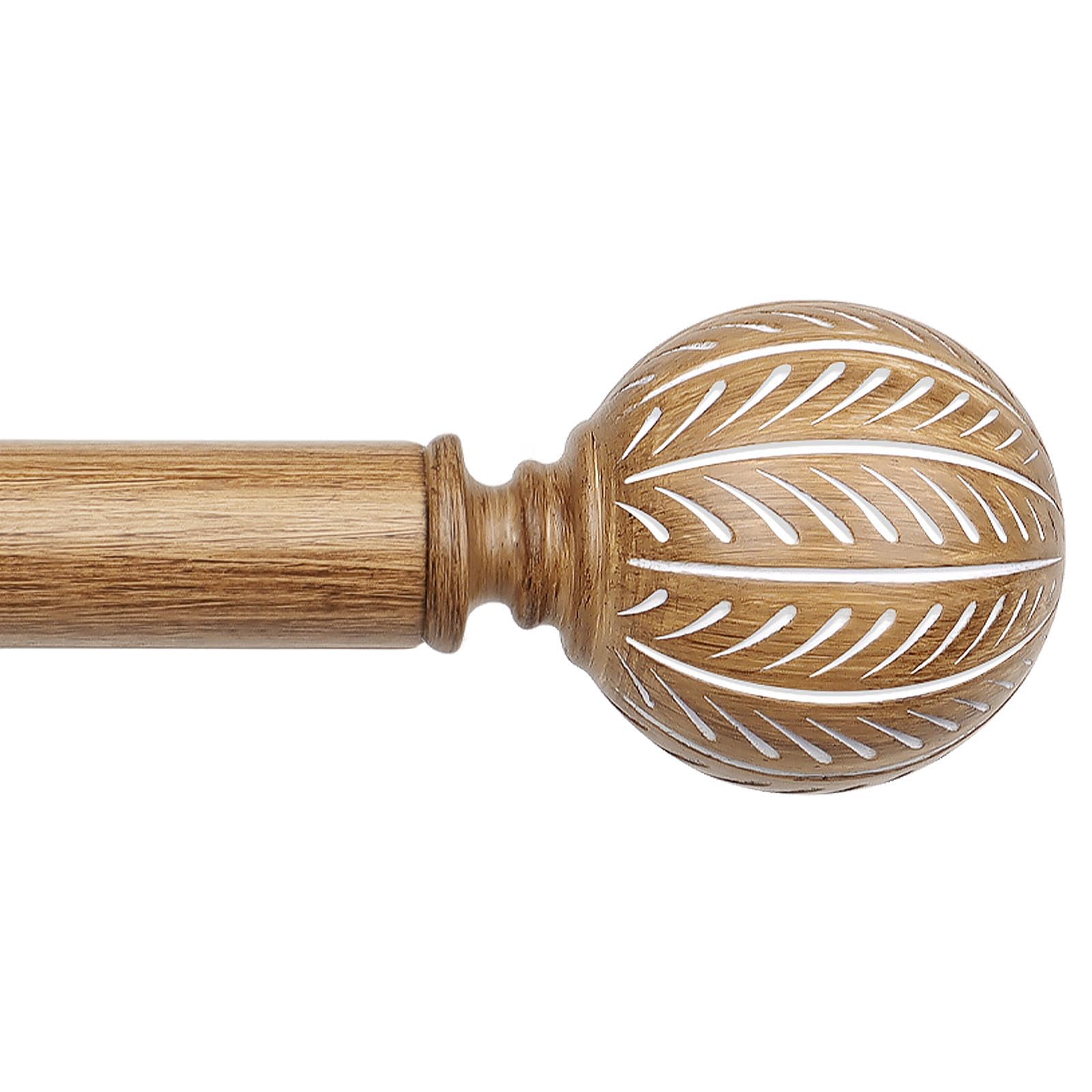 KAMANINA Wood Curtain Rods for Windows 48 to 84 Inch(4-7ft), 1 Inch Adjustable Drapery Rod, Decorative Heavy Duty Curtain Rods with Leaf Pattern Finials, Wood Grain