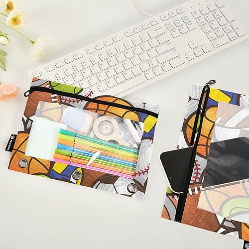 Vista 22 de Gredecor Estuche para lápices con 3 anillos, con cremallera de dinosaurio, paquete de 2 unidades, organizador transparente para la escuela