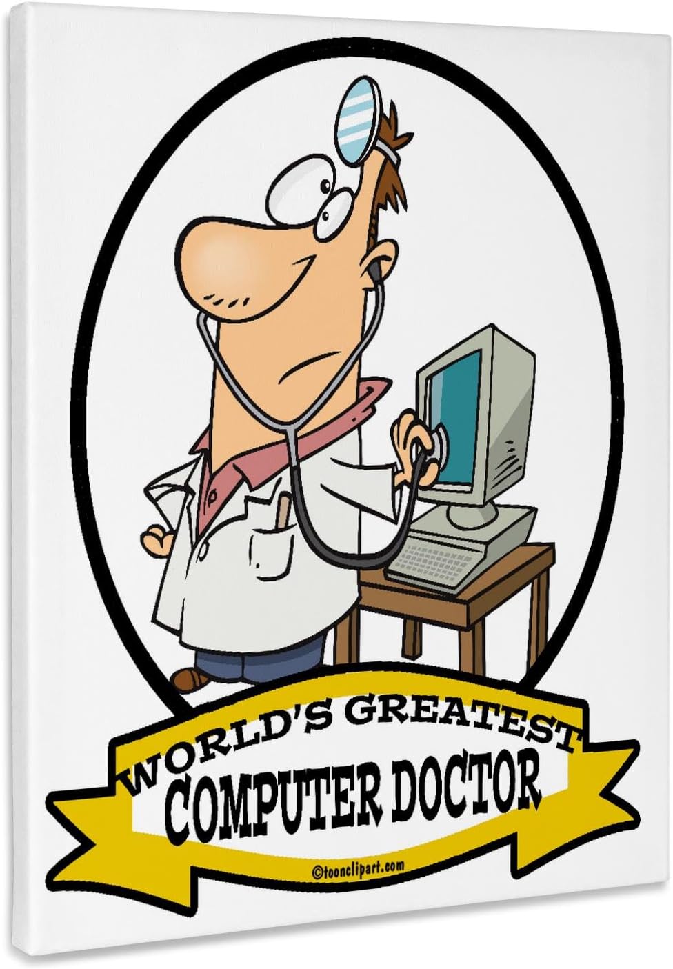 3dRose Funny Worlds Greatest Computer Doctor Occupation Job Cartoon Museum Grade Canvas Wrap 8x10