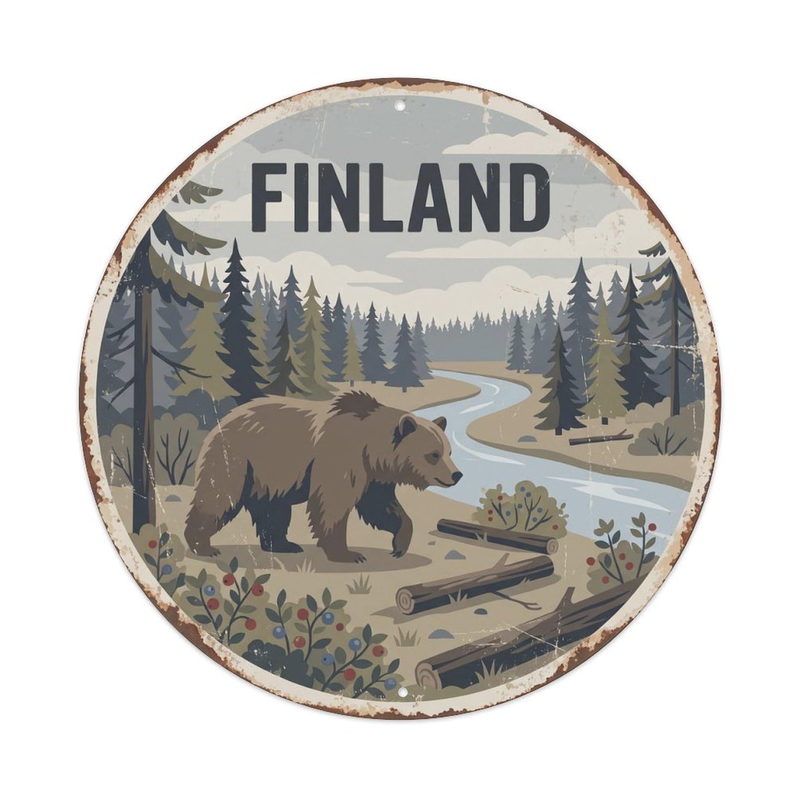 Finland Brown Bear Taiga Woodland Metal Tin Sign