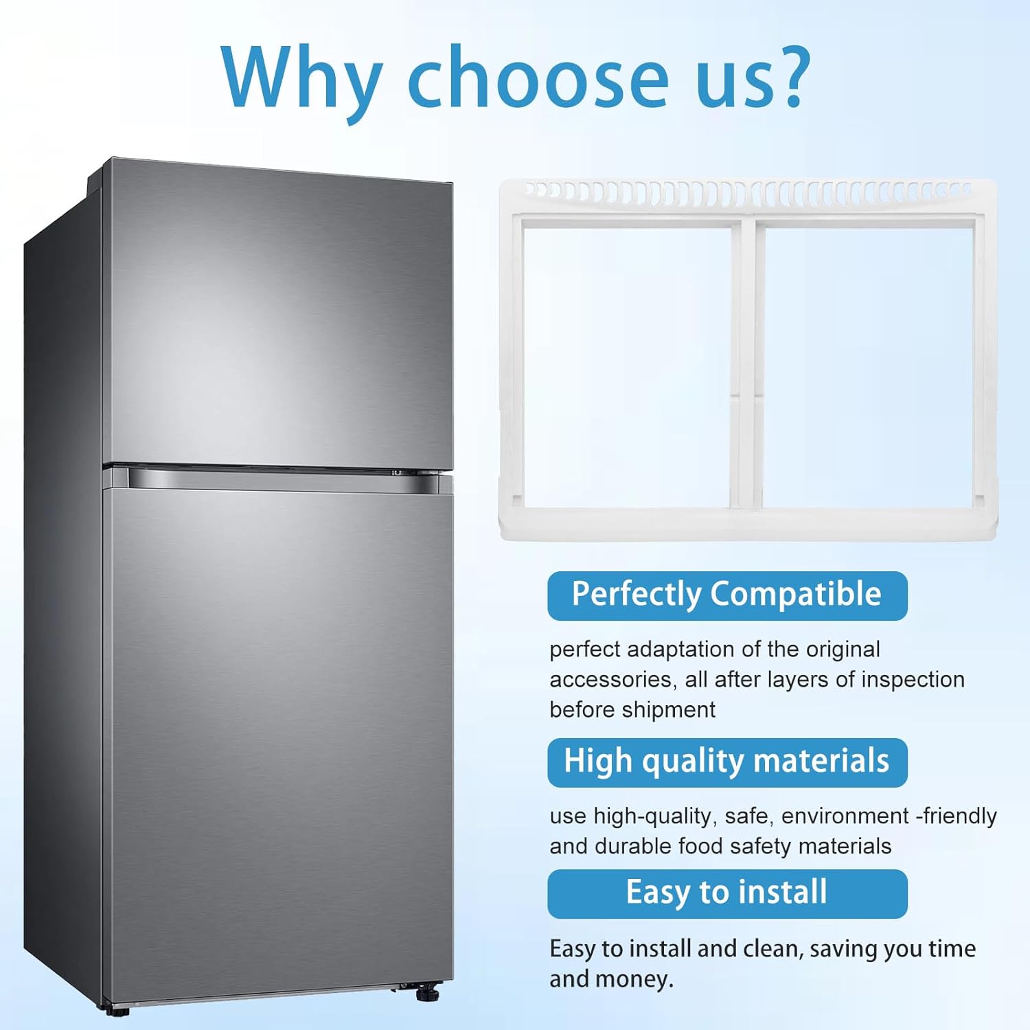 White 240364787 Refrigerator Crisper Drawer Cover Frame Crisper Pan Cover Compatible with Frigidaire Refrigerator-Replaces 240364714, 240364725, 240364778, 240364794