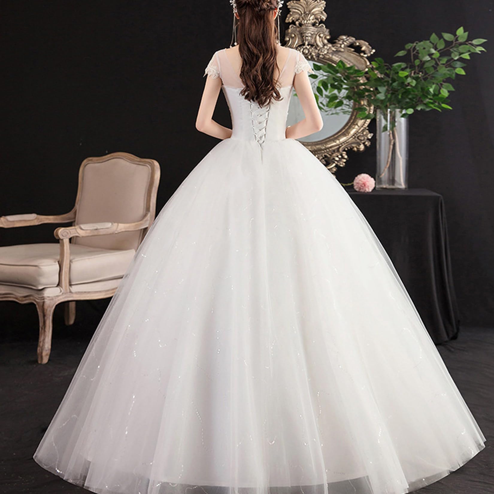 Vestido De Novia De Mujer para Mujeres Vestidos De Novia Bordados Bordados Manga Corta Vestidos De