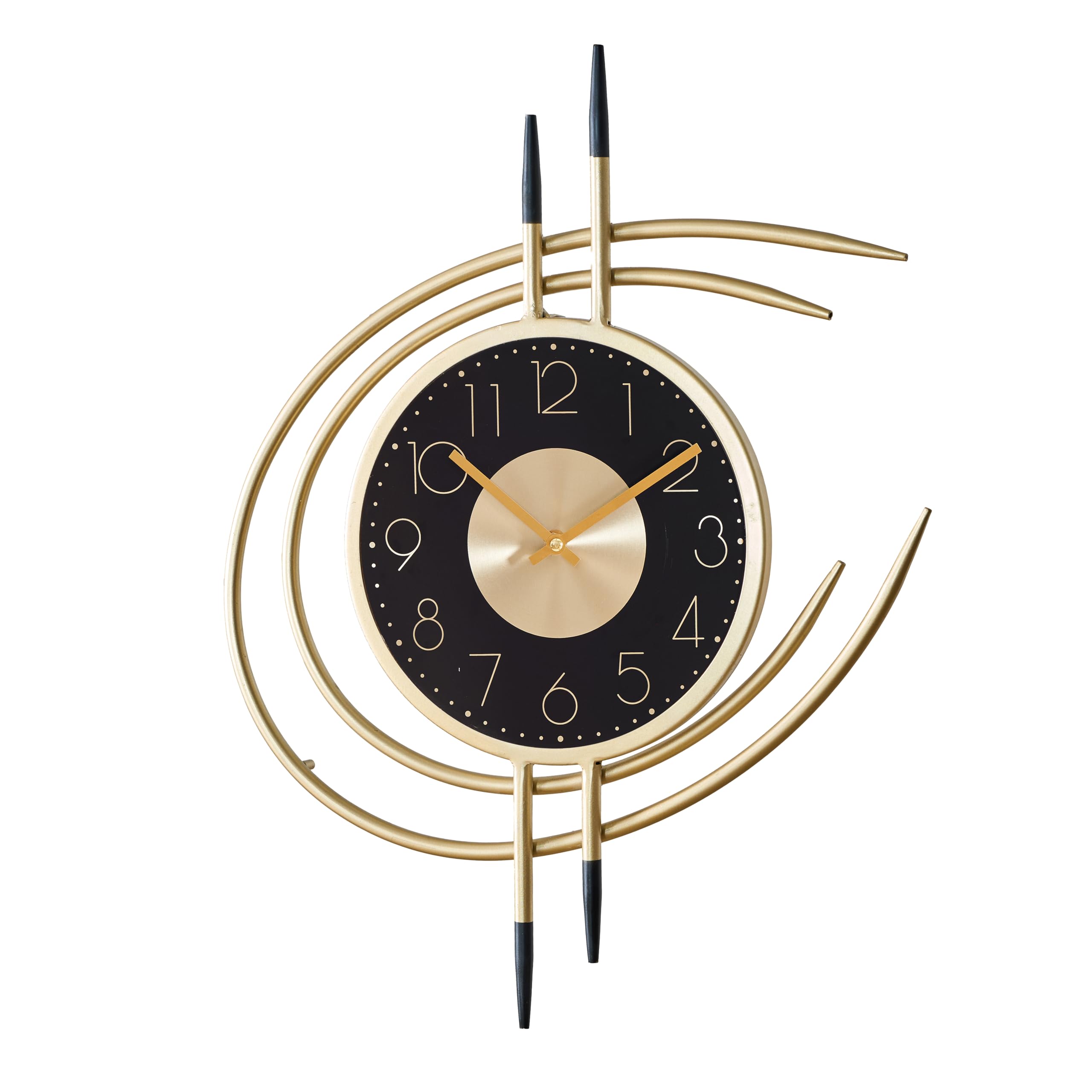 K&L Wall Art 54cm große goldene Wanduhr für Wohnzimmer Uhr ohne Tickgeräusche Metalluhr Schwarz Gold Wanduhren Goldoptik