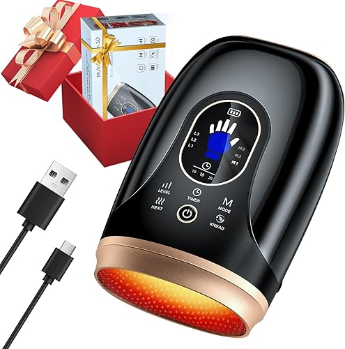 Masajeador de manos con calor y compresión, masaje de manos para artritis y alivio del túnel carpiano, terapia de presión de 6 niveles con masaje de