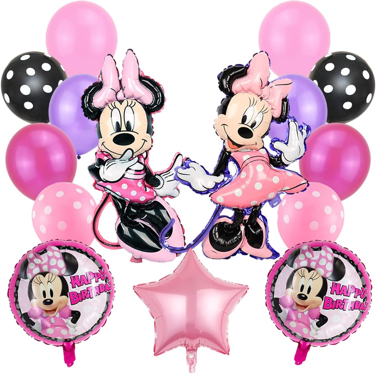 Minnie Balloon Set 15PCS Minnie Birthday Party Decoration Minnie Themed Party Supplies Party Minnie Birthday Balloons Set Latex Balloons for Minnie Theme Party Baby Shower Birthday Wedding Decoration