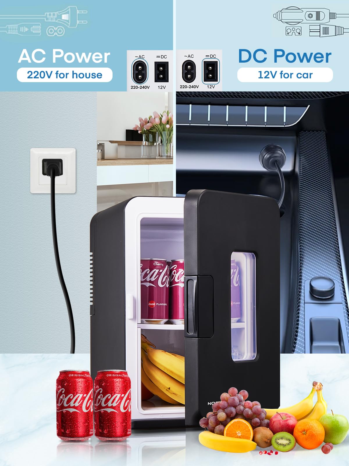 NORTHCLAN Mini Frigo da Camera 15L/21 lattine, Frigorifero Elettrico con Modalità Silenziosa ECO per Camera da Letto/Auto, Funzione Caldo/Freddo, Raffreddatore di Bellezza Portatile 12V/220V