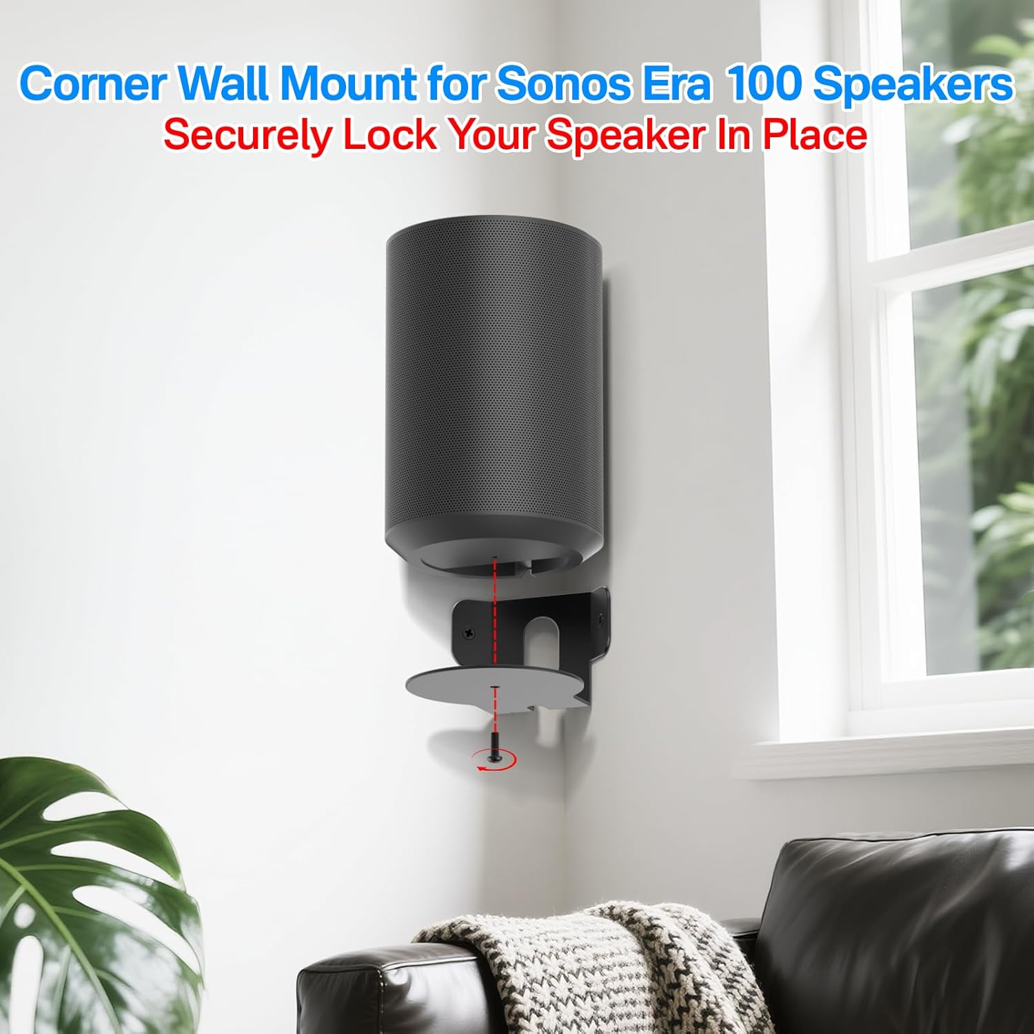 Metal Speaker Mount for Sonos Era 100 Corner Wall Mount Bracket Black - Lightweight Low Profile Wall Mount for Sonos Era 100 Speaker Corner Mount Easy to Install - Image 2
