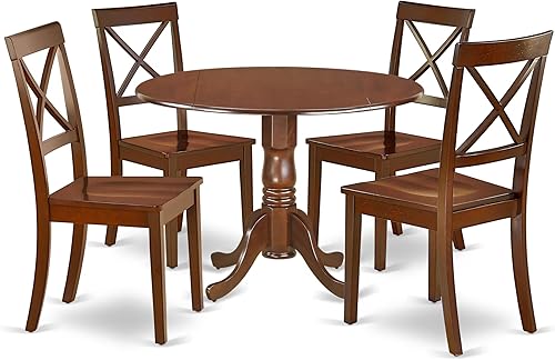 Miniatura 15 de East West Furniture DLBO5-BLK-W - Juego de comedor de 5 piezas para 4 personas, incluye una mesa de comedor redonda con gotas y 4 sillas de comedor