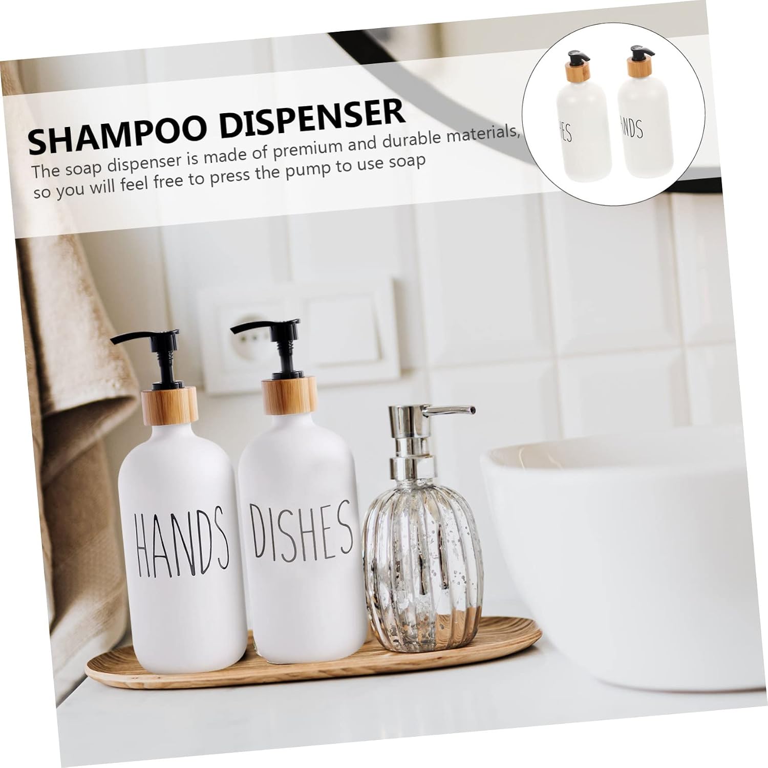 Glass Soap Dispenser Set 2Pcs Refillable Shampoo and Lotion Pump Bottles Kitchen and Bathroom Use Rustproof Press Type Pump Design