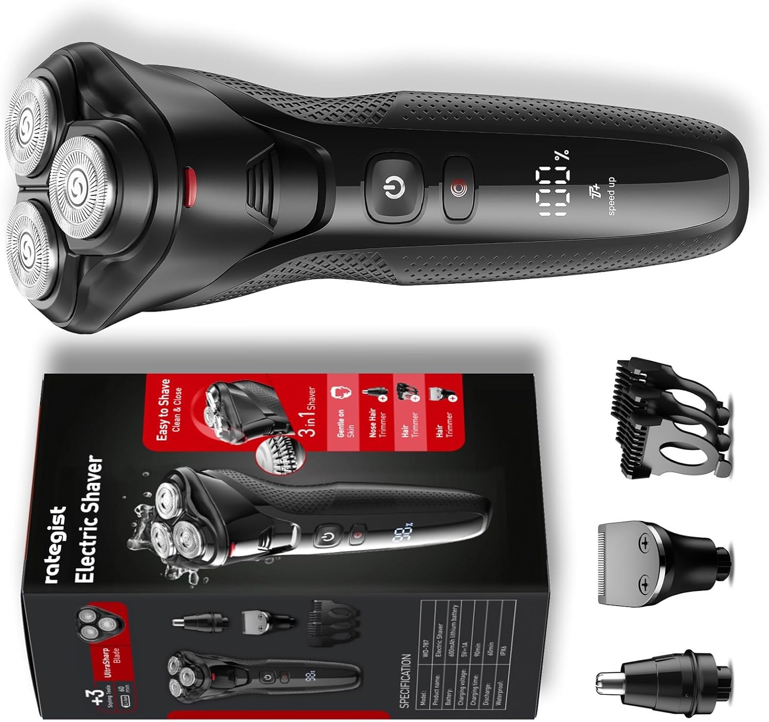 Powerful 3-in-1 Electric Shaver for Men: A Turbo Charged, IPX7 Waterproof Grooming Tool for Face, Beard and Nose