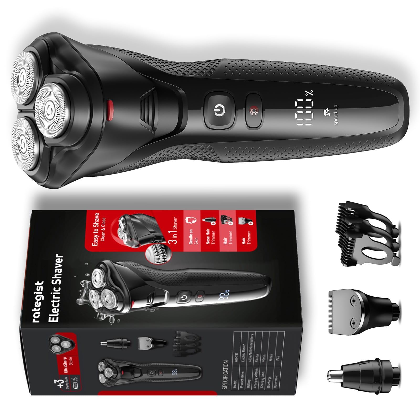 Powerful 3-in-1 Electric Shaver for Men: A Turbo Charged, IPX7 Waterproof Grooming Tool for Face, Beard and Nose