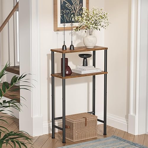 Miniatura 7 de Juego de 2 mesas consola estrechas, mesa de entrada pequeña, mesa de sofá de 2 niveles con almacenamiento, mesas consola delgadas para entrada,