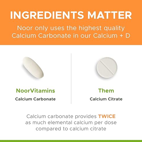 Miniatura 6 de Noor Vitamins Calcio Halal Plus Vitamina D Hueso y Apoyo Inmunológico | 600 mg de calcio y 800 UI (20 mcg) D2 por tableta | Ayuda en la absorción de