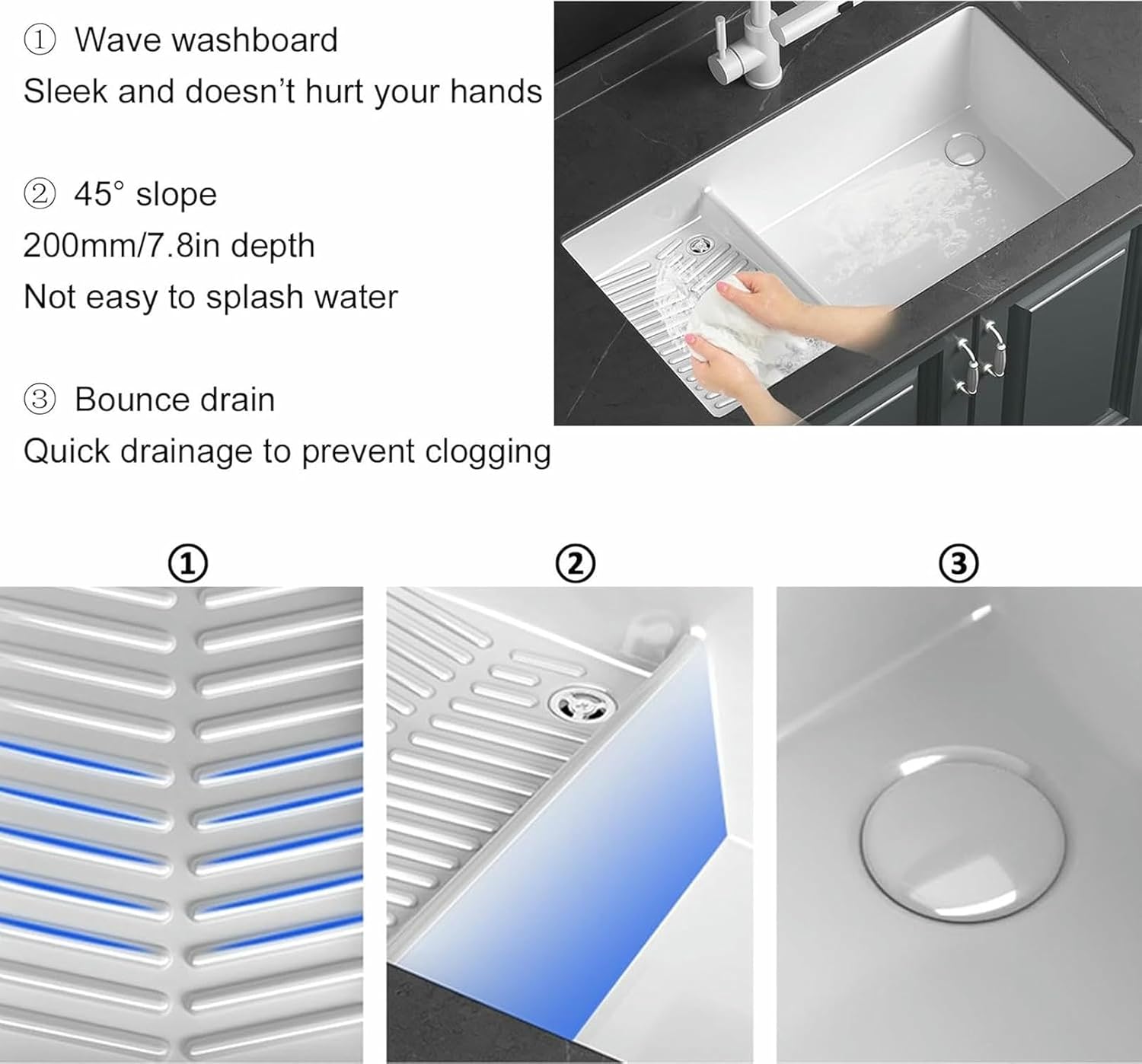Rectangular Undemrount White Bathroom Sink,Ceramic Laundry Sink Wiht Washboard,Utility Sinks for A Laundry Room,with Faucet
