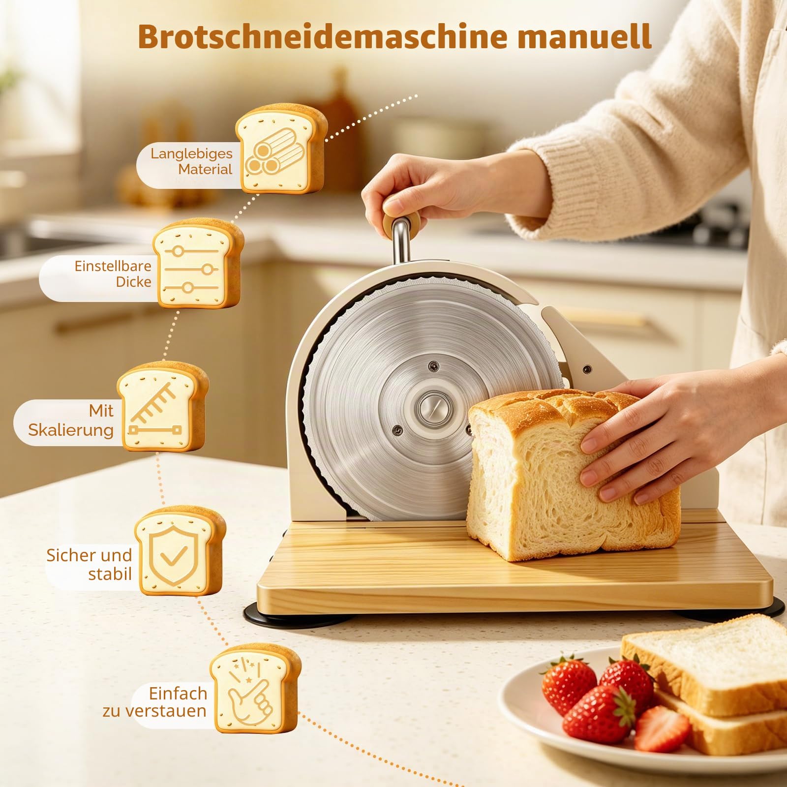 Brotschneidemaschine Manuell Klappbar-Kompakte Brotmaschine Buttergelb
