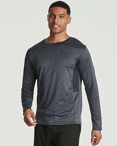 Miniatura 8 de Paquete de 4 Camiseta de manga larga para hombre Dry-Fit que absorbe la humedad Camiseta Atlética con cuello redondo con protección solar