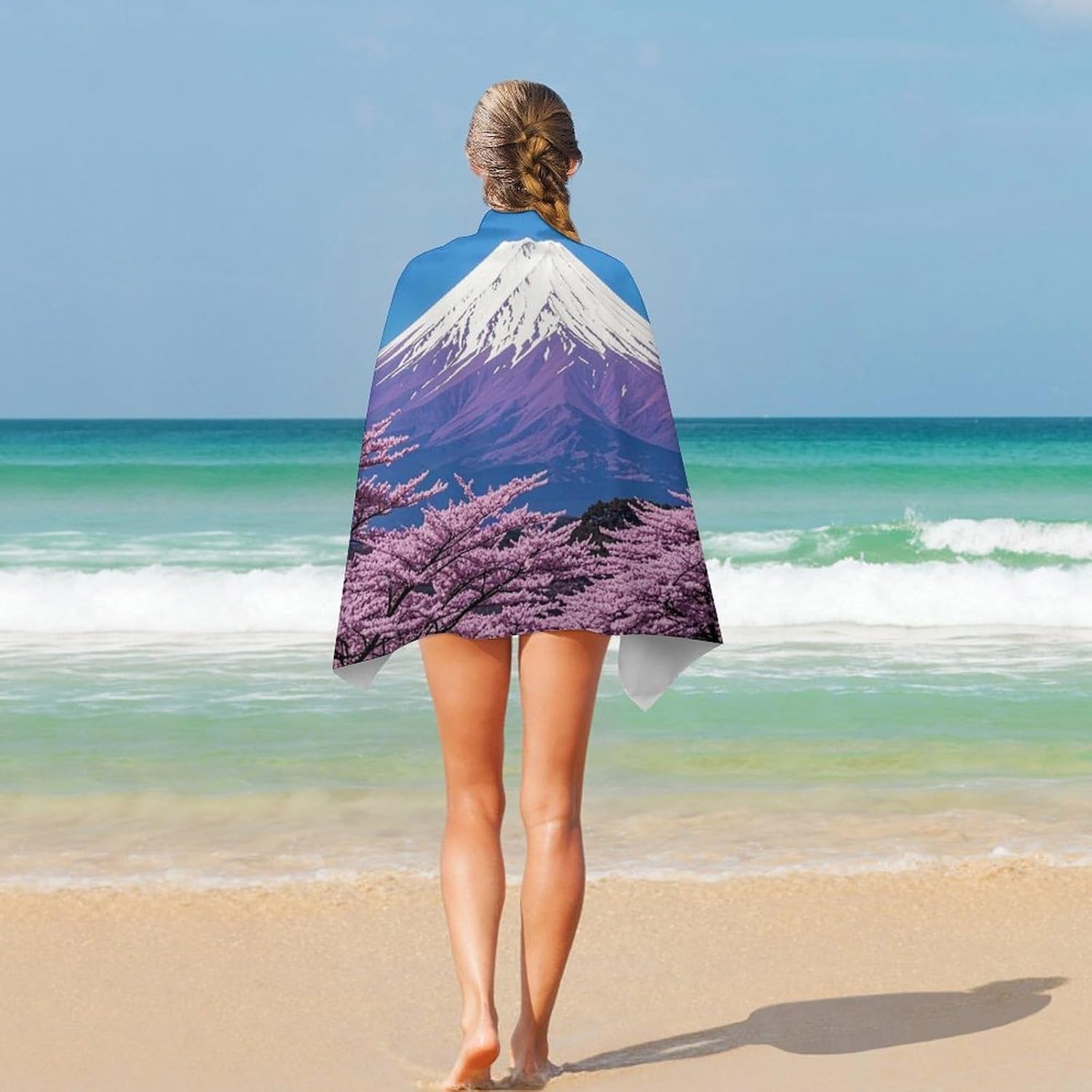 Microfiber Purple Mount Fuji Beach Towel Extra Large 51x31 Inch Sandproof Thin Bath Towels Absorbent Fast Drying Travel Towel for Swim Pool Yoga Gym Camping Vacation Accessories image 5