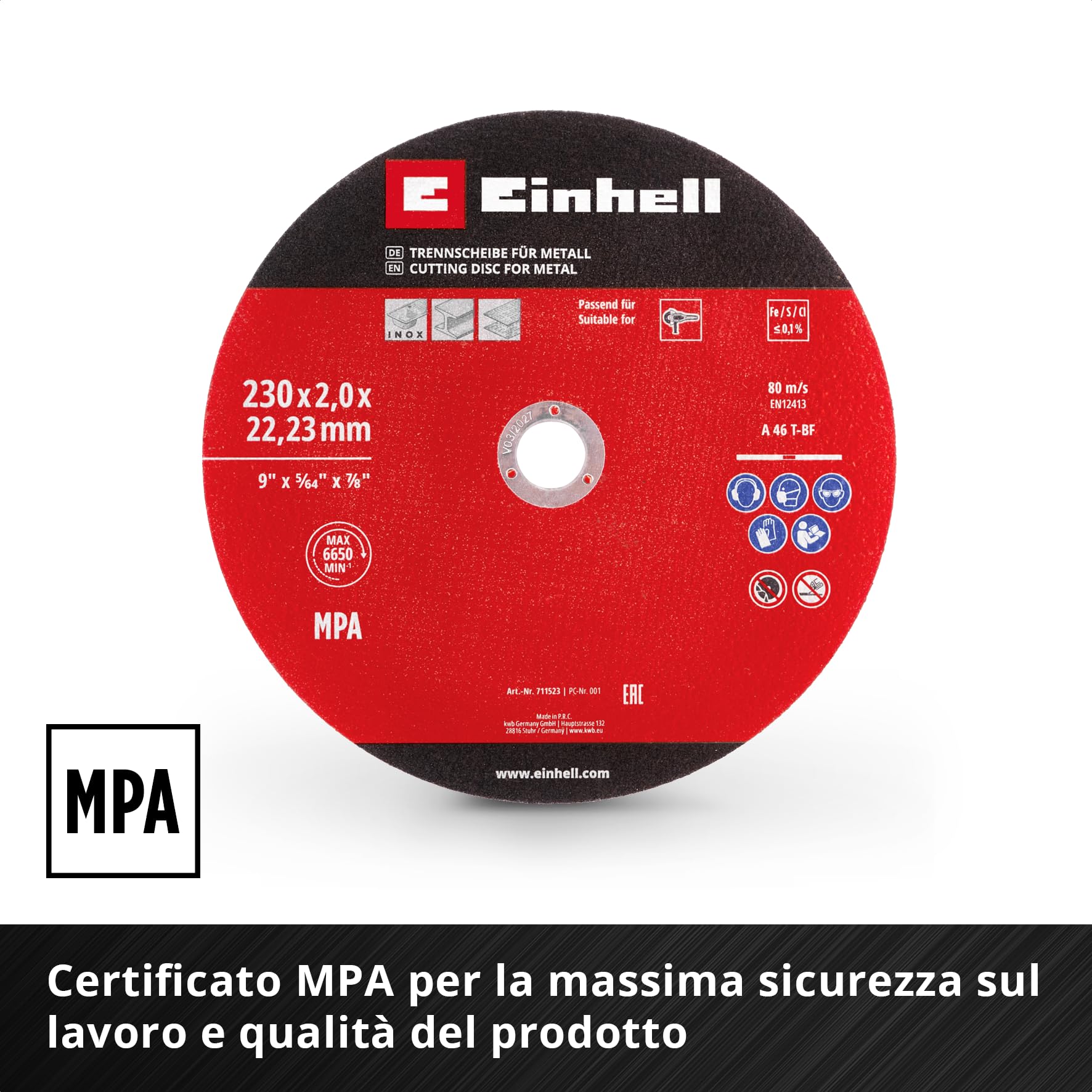 Originale Einhell Set di 3 pezzi di dischi da taglio sottili per metallo, Ø 230 mm (spessore 2 mm, certificato MPA, lunga durata, tagli precisi e a bassa sbavatura, per smerigliatrici angolari)