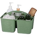UUJOLY Plastic Portable Shower Caddy Basket Bucket, Cleaning Shower Basket with Handle Compartments Storage Basket Organizer for Bathroom Kitchen College Dorm Sink, Green