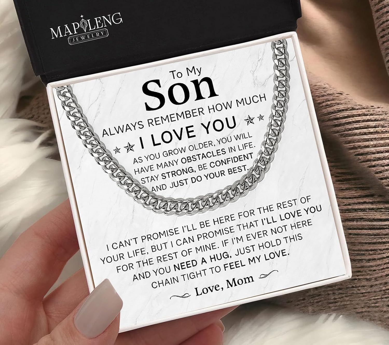 To My Son – Inspirational Cuban Necklace Gift from Mom and Dad, Symbol of Love, Faith, and Guidance, Meaningful Birthday, Graduation, or Christmas for Son, Christian Jewelry Keepsake for Him