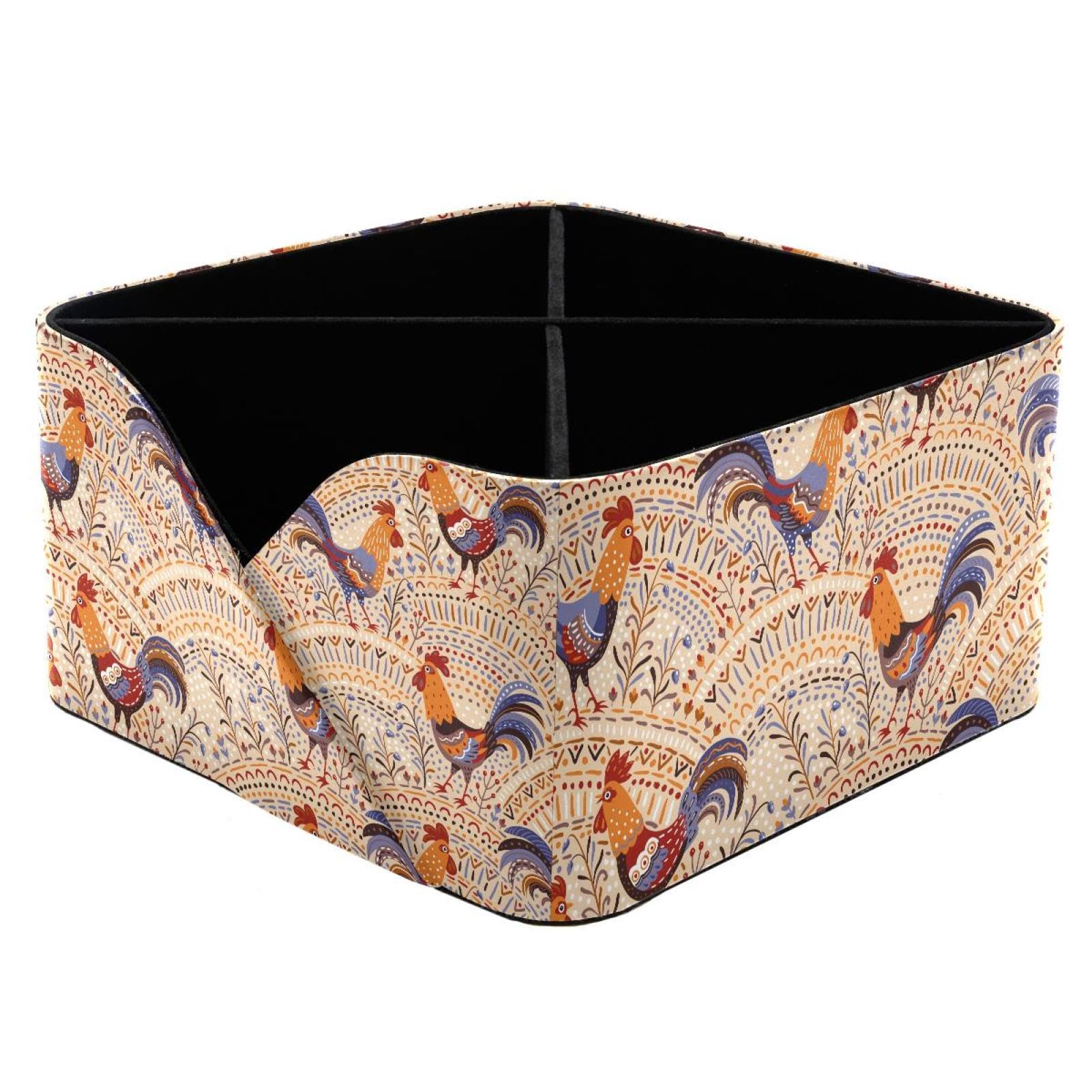 KengjuTesu Cute Roosters in Floral Pattern Desktop Organizer Pen Holder, Rectangular Pencil Cup for Office, Study and Makeup Stations