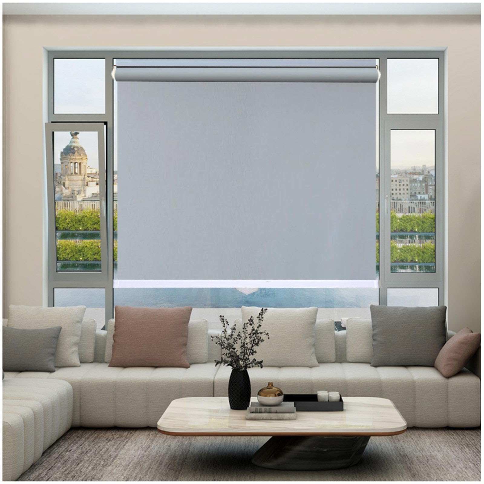 Tende a Rullo Parasole, Tenda Avvolgibile Oscuranti 45/50/65/90/115/130cm, Persiane Oscuranti Senza Forature, Persiane Termiche Provvisorie Per Porte e Finestre,grey-95x200cm/37 * 79in