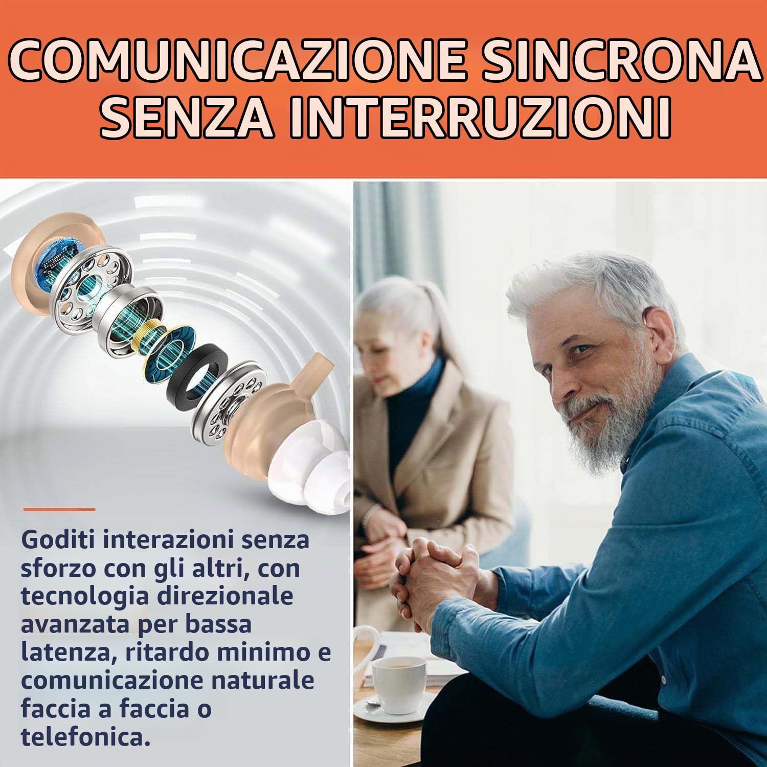 Tappi per le orecchie per anziani - BTE Tappi per le orecchie digitali intelligenti con cancellazione del rumore, quattro modalità, coppia PSAP dietro l'orecchio con controllo del volume, beige