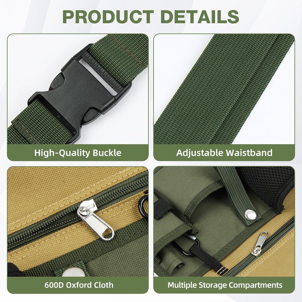 Marsupio per Utensili Giardino, Unisex Maneggevole Giardino Giardinaggio Fioraio Vita Cintura Degli Attrezzi Borsa Titolare, Design Multitasche, Adatto a Giardinieri, Carpentieri e Operai