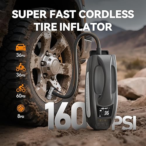 Miniatura 3 de Arrancador de 6000 A con compresor de aire, 27000 mAh y 160 PSI, batería portátil de 12 V (diésel de 12 litros a gasolina) con luz LED