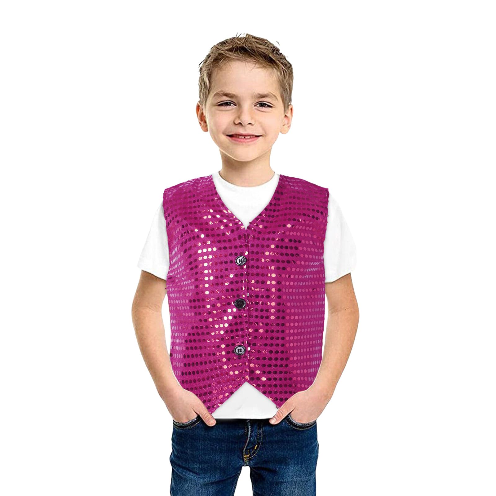 Unisex Sequin Vest Waistcoat Dance Party Show Costume Boys Girls UK Jacket Top Kids Shiny Sequin Dance Vest Jazz Hip Hop Ballet Dance Performance Costume for Party Fancy Dress Up Hip Hop Jazz