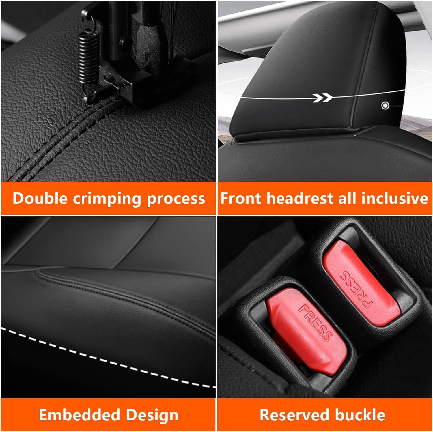 Seat Covers Custom Fit for Subaru Crosstrek 2018 2019 2020 2021 2022 2023 2024: Faux Leather Car Seat Covers with Airbag Compatible(Black,Full Set)