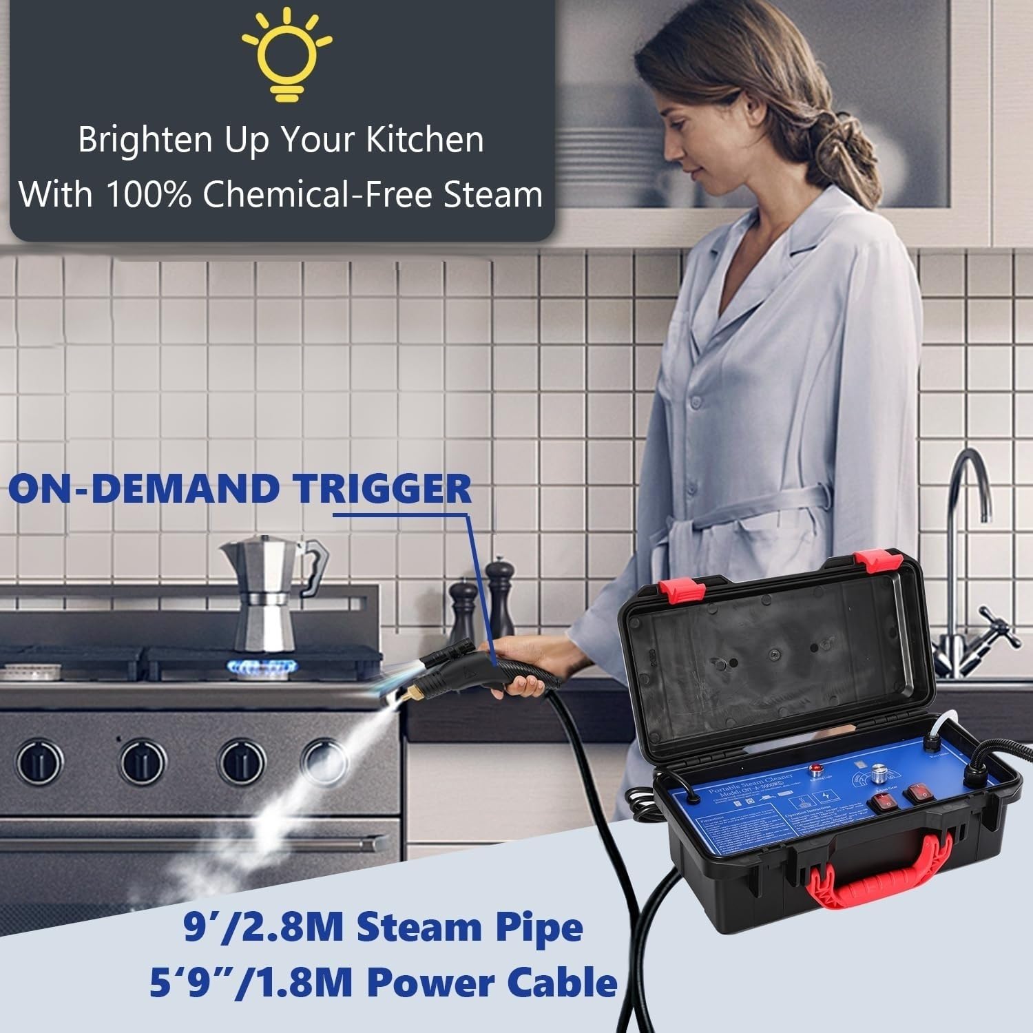 COUCHO Nettoyer à Vapeur à Haute Pression, Machine de Nettoyage à la Vapeur de 3000W, réglable à Sec à Sec, laveuse à Vapeur de Pompe Automatique avec 5 pinceaux, pour Le mobilier de Voiture