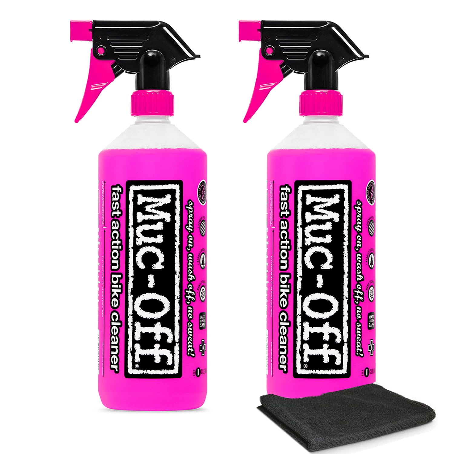 Muc-Off Nano Tech Bike Cleaner 1L - Pack of 2 with Microfiber Cloth | Biodegradable Formula, Safe on Carbon Fibre and All Surfaces | Breaks Down Dirt on a Molecular Level