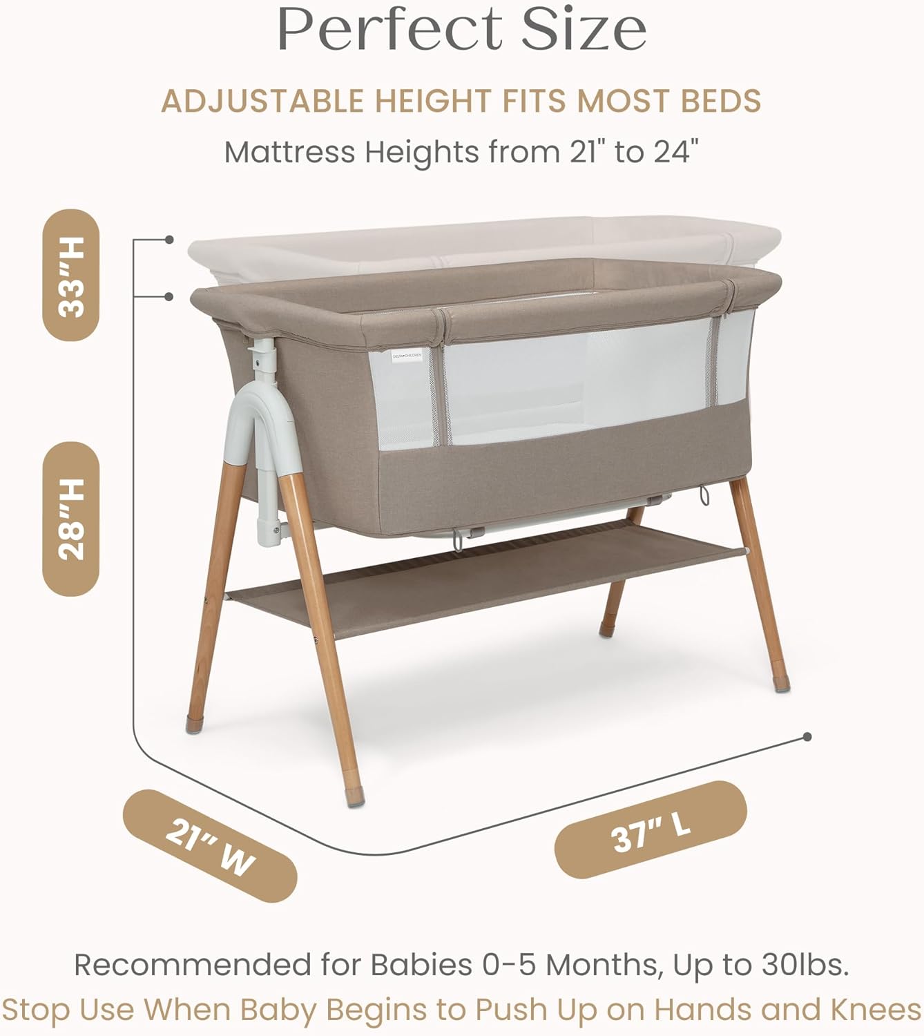 Delta Children Bondi Adjustable Height Bedside Beechwood Bassinet