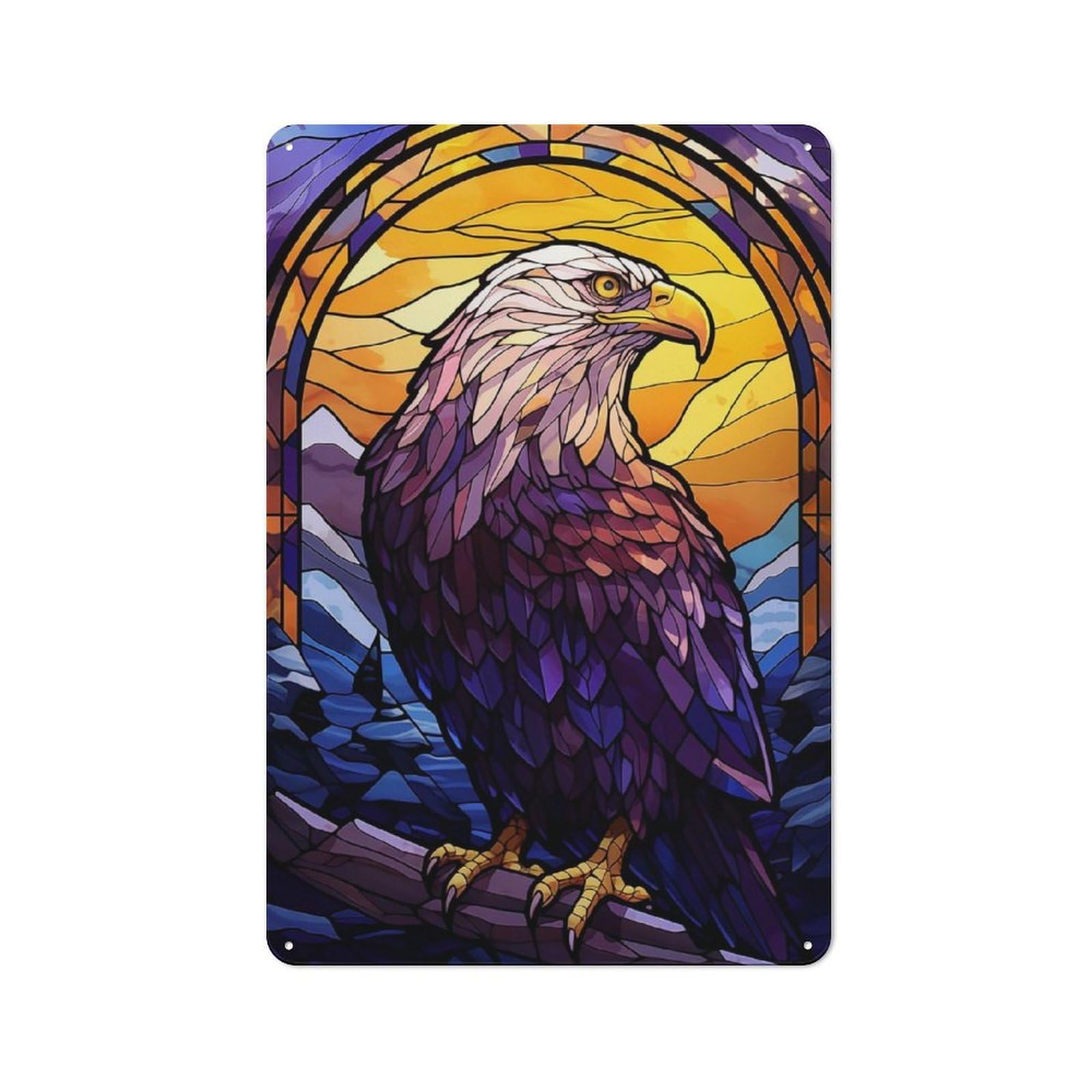 Junmoney Eagle Stained Glass For Man Cave Or Games Room, Retro Tin Sign 30X20cm, A Christmas Gift For People Styling Man Cave And Games Room