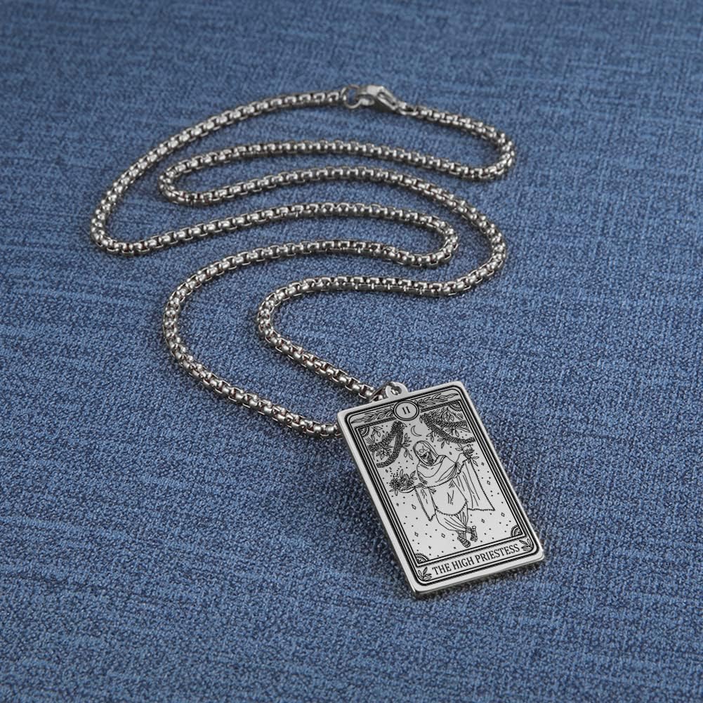 TEAMER Skeleton Tarot Card Necklace Stainless Steel Amulet Marigold Tarot Card Major Arcana Necklaces for Women Men - Image 4