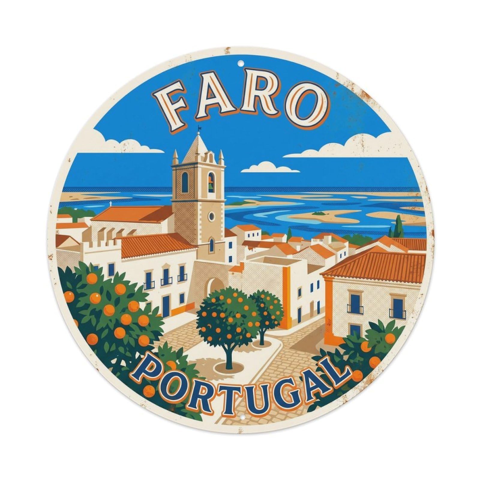 Olhnbad Style Portugal Faro Cathedral Landmark Travel Heritage Metal Tin Sign