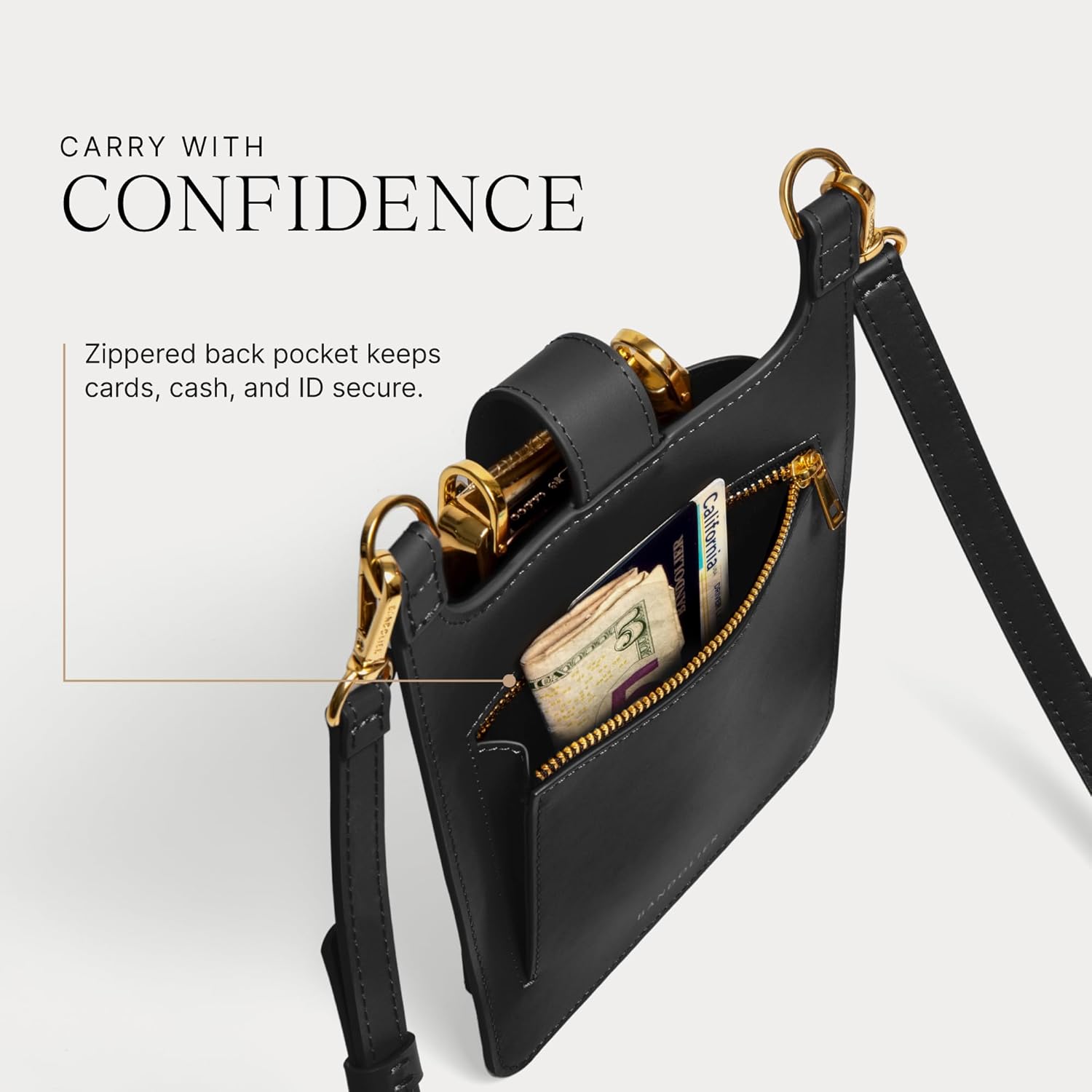 Bandolier Parker Crossbody Cell Phone Bag in Genuine Smooth Leather for Women| Adjustable Strap. Exterior Zipper Pocket for Cards. Gold Luxe Hardware - Image 7