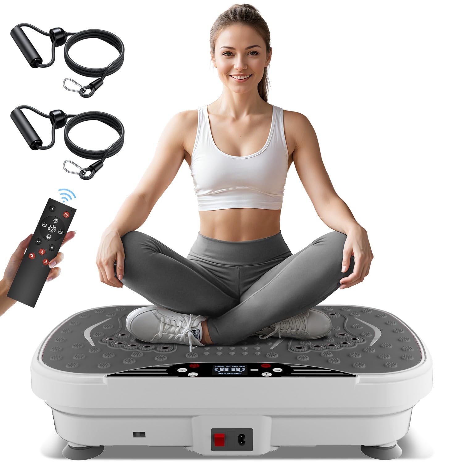 UMAY Vibrationsplatte mit Widerstandsbändern, 99 Stufen Vibrationsplatte+9 voreingestellte Programme + 3 Schnellmodi, Leistungsstarke Vibrationsplattform für Ganzkörpertraining