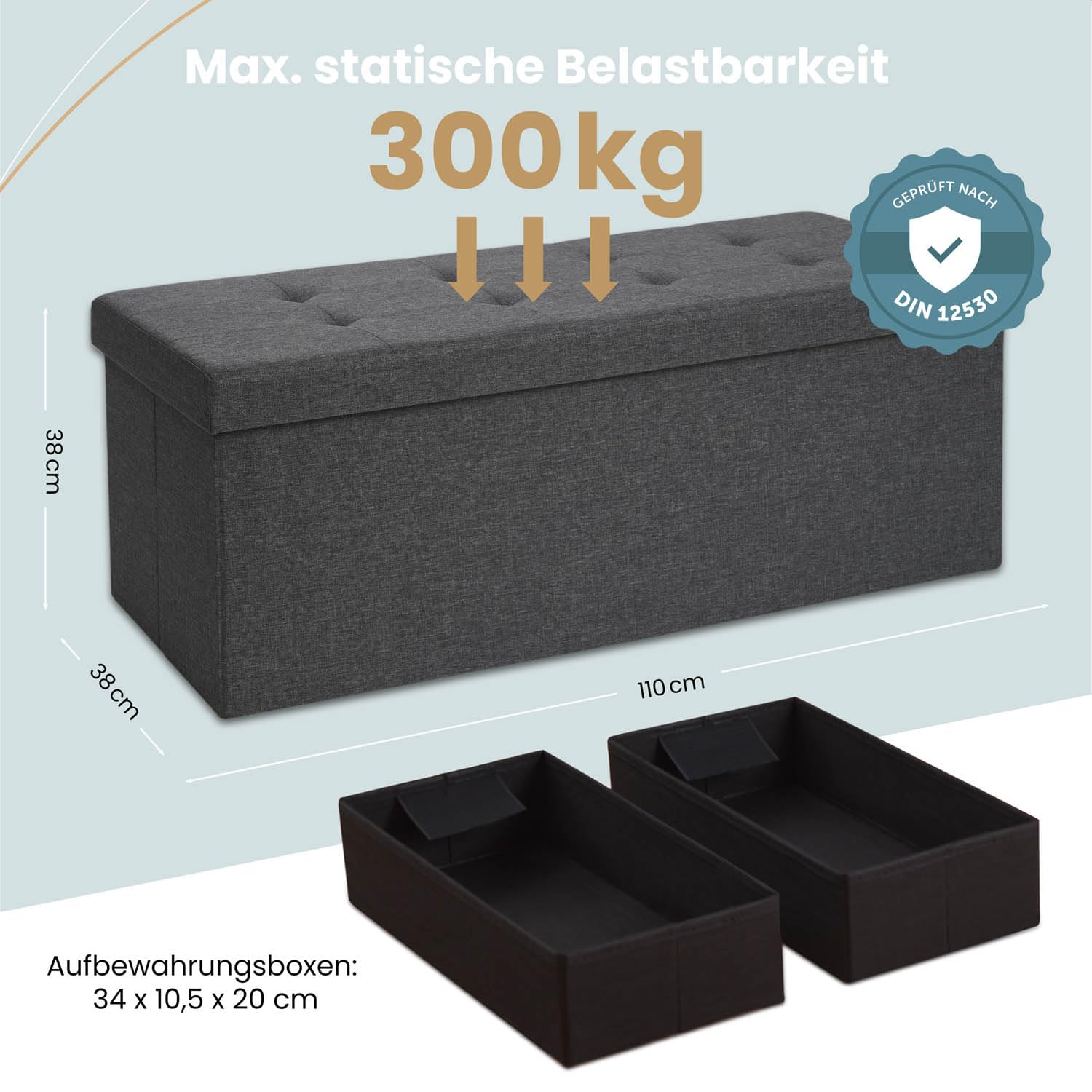 Blumtal Sitzbank mit Stauraum + 2 extra Boxen - Truhenbank mit Stauraum 110x38x38 cm - Sitzhocker Sitzbox in Anthrazit