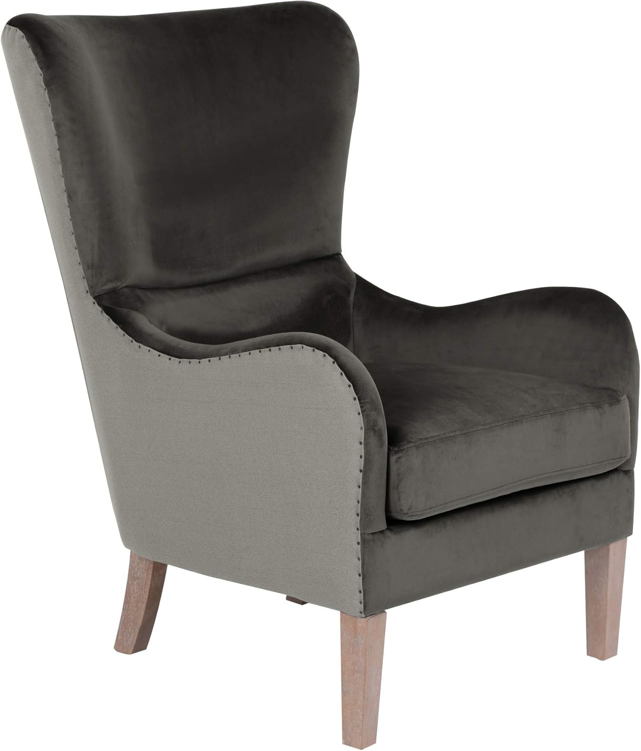 Elle Decor Modern Farmhouse Wingback Chair, Dark Gray/Gray