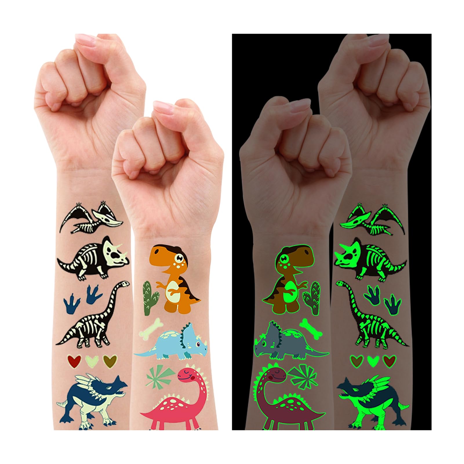 160 PCS Luminous Dinosaur Temporary Tattoos for Kids, Glow Dinosaur Decorations for Birthday Party Supplies Favors for Boys and Girls, Dinosaur Tattoos Stickers for Stocking Stuffers (20 Sheets)