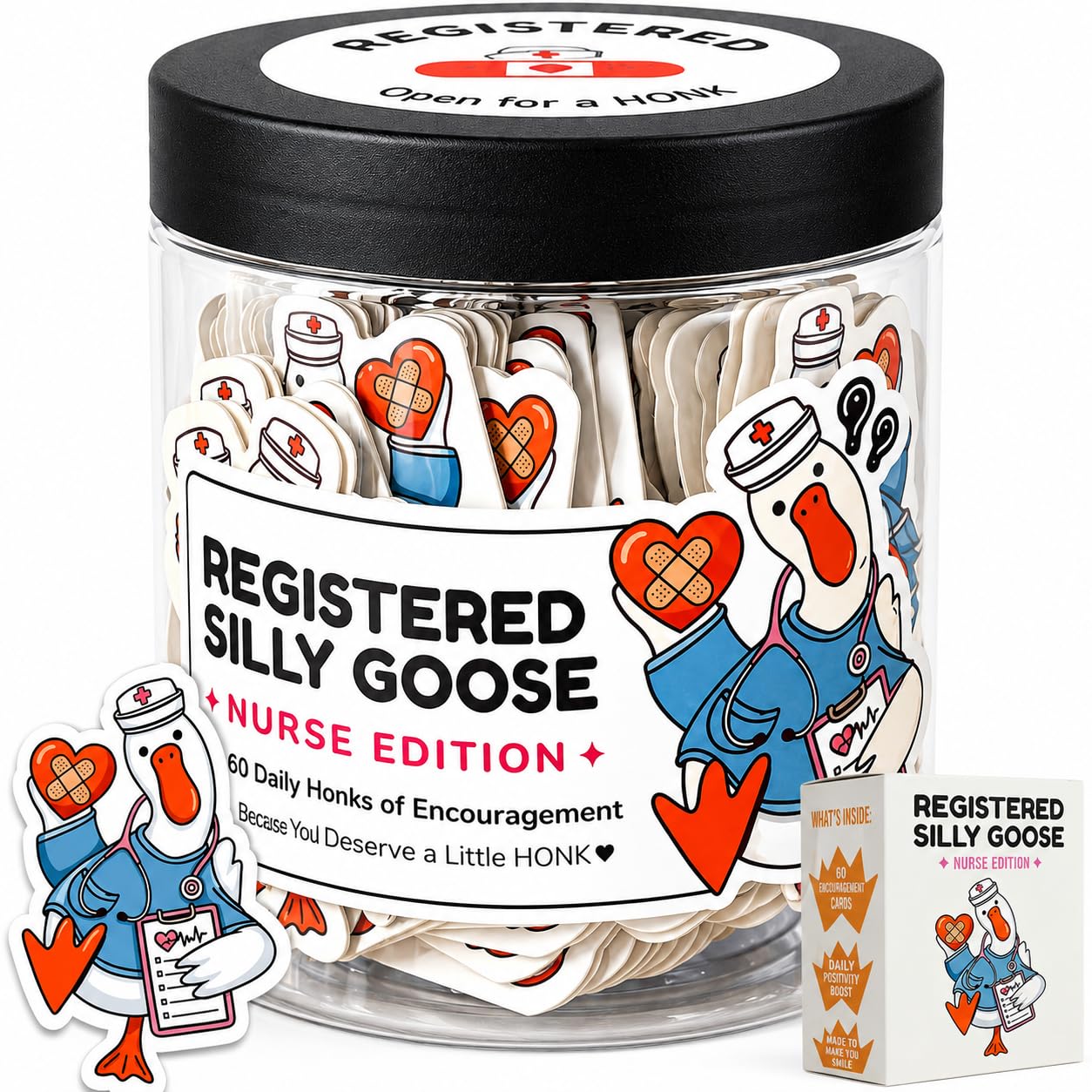 Registered Silly Goose Nurse Jar — 60 Funny Affirmation Cards, Nurses Week Appreciation Gift for Women, Nursing Graduation Gift, RN LPN CNA Encouragement