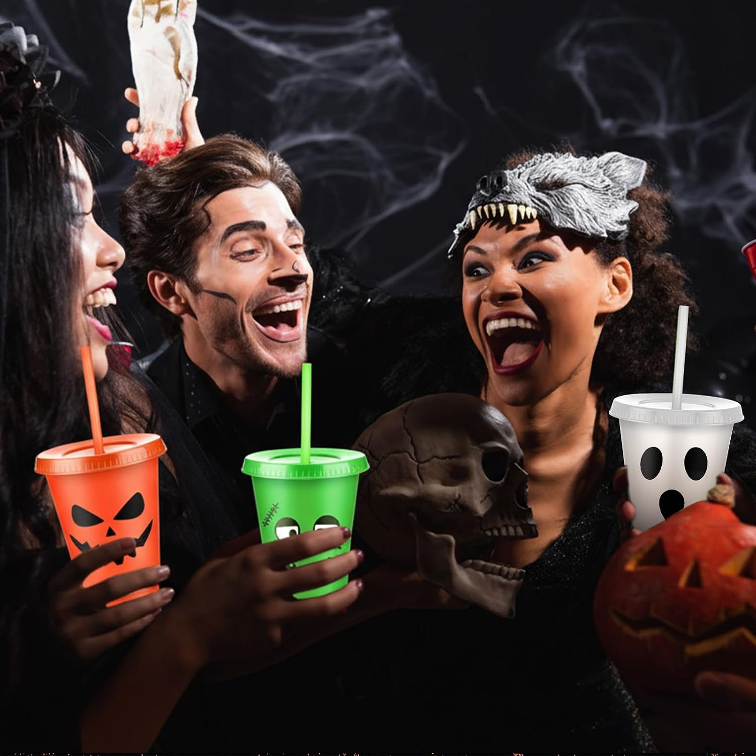 Vesici 30 Pcs Halloween Cups with Lids Straws, 16 oz Reusable Tumbler