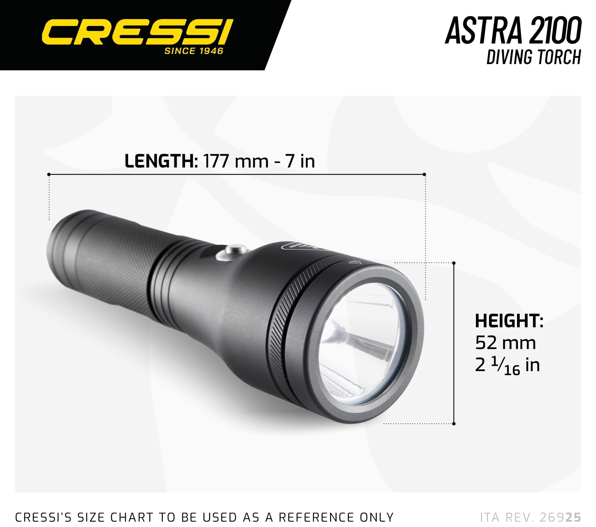CRESSI Astra Torch Black Torcia Subacquea LED Ricaricabile IPX8 100m