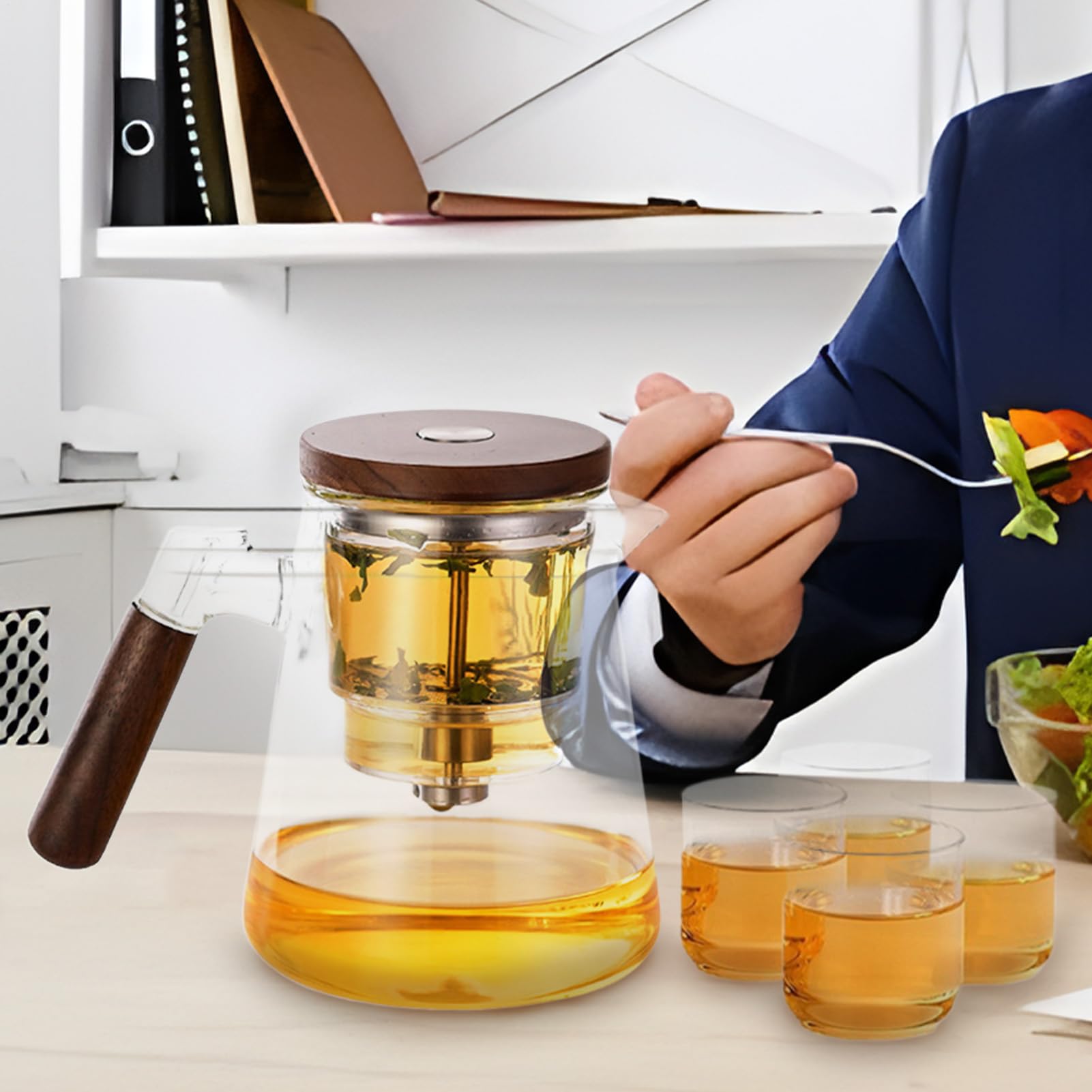Con colador de té para té suelto, de huevo, infusor de té con 4 tazas