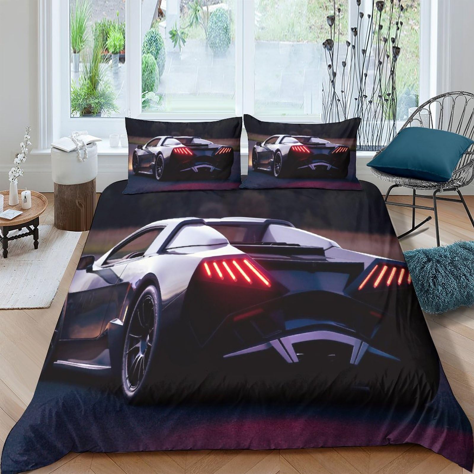 Housse de couette supercar 200x200 cm avec 2 taies d'oreiller IOFEER en microfibres