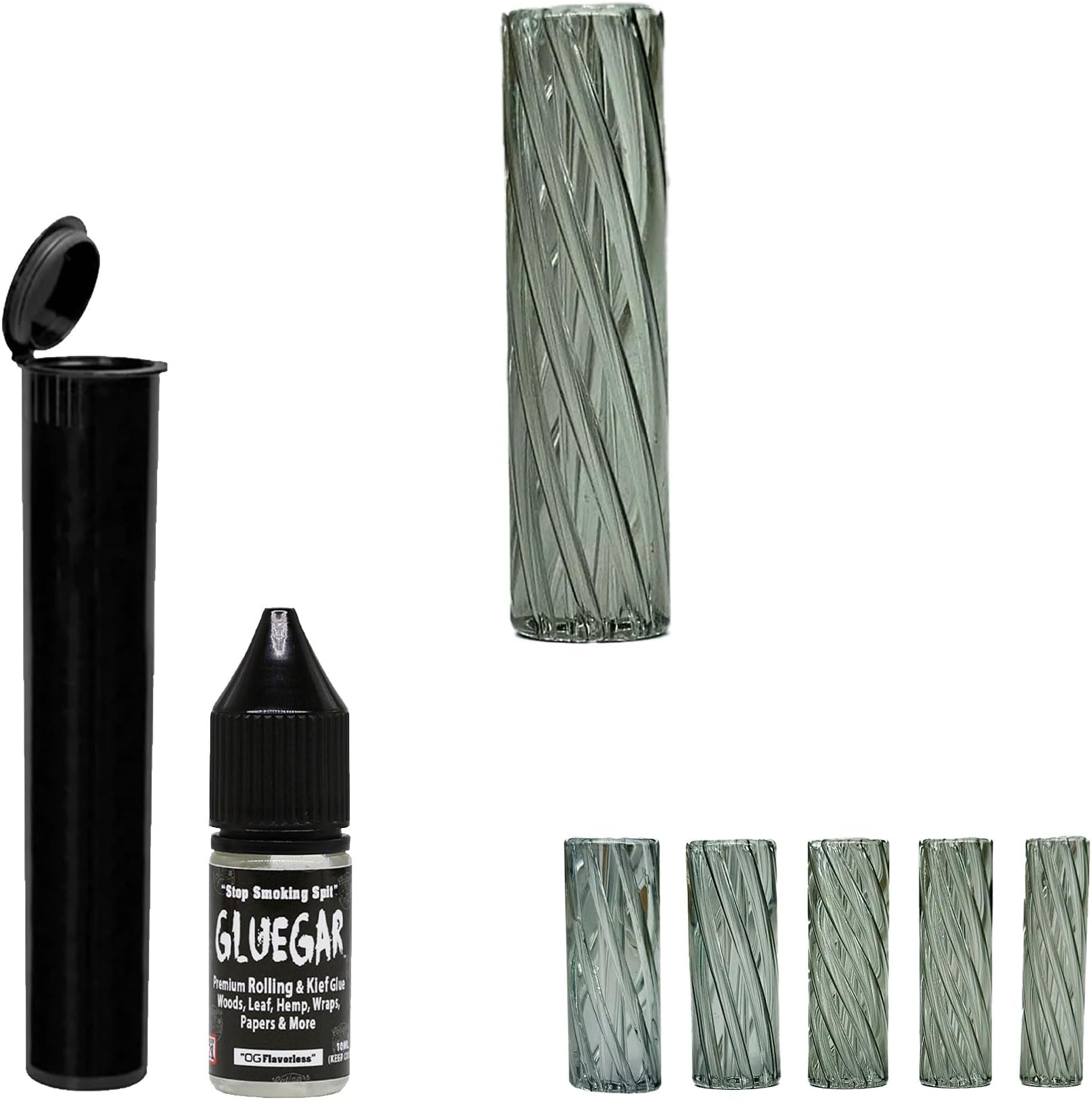 Rollers-Vortex-Clear Colors- 8,9,10,11,12mm Sizes (RYO Glass Tips) Tube, Gluegar 10ml (Grey-1p, 8mm)