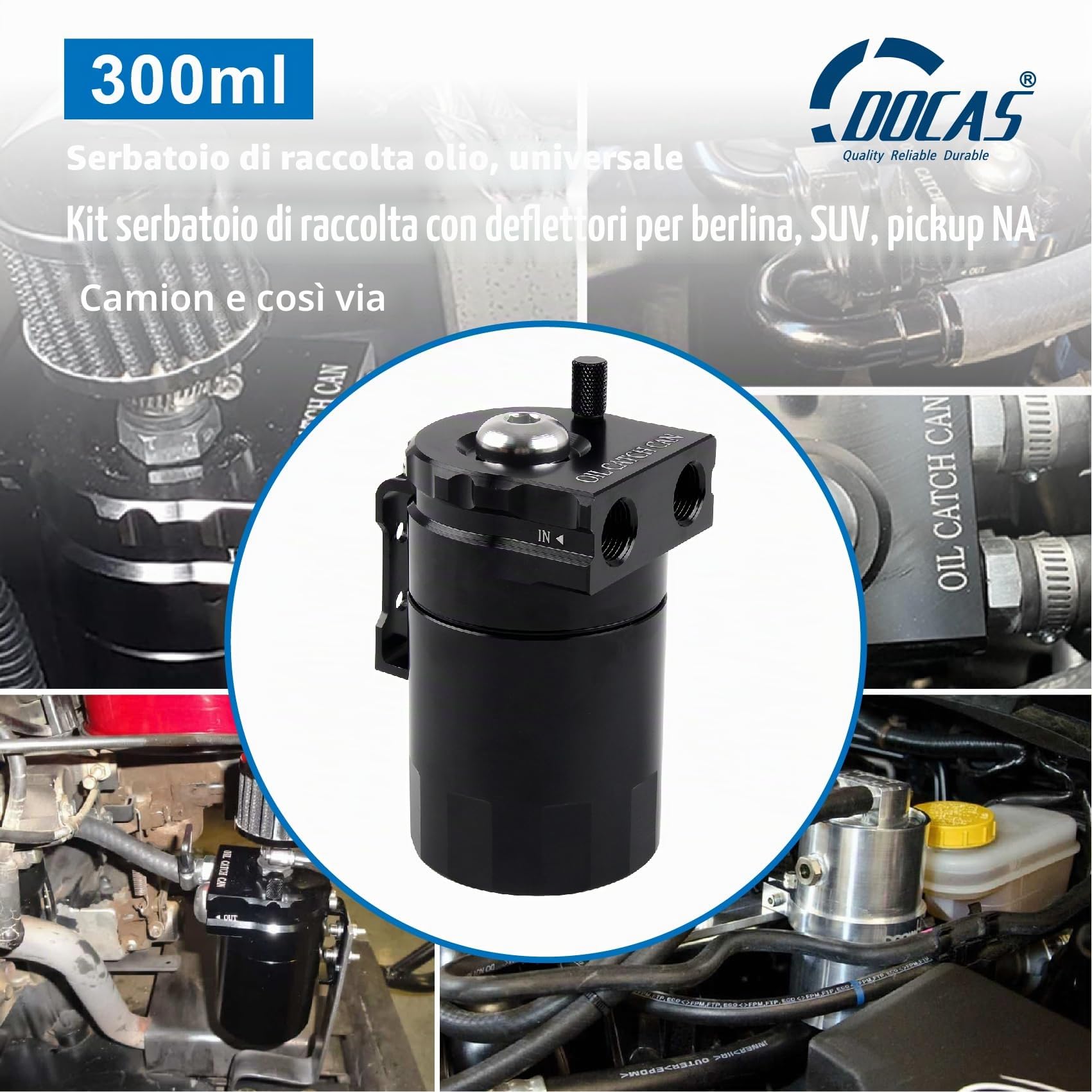 DOCAS 300ml Decanter Vapori Olio per Auto,Serbatoio di Raccolta Dell'olio, Alluminio Serbatoio del Carburante può Serbatoio di Stoccaggio Dell'olio con Filtro Dell'aria (nero)