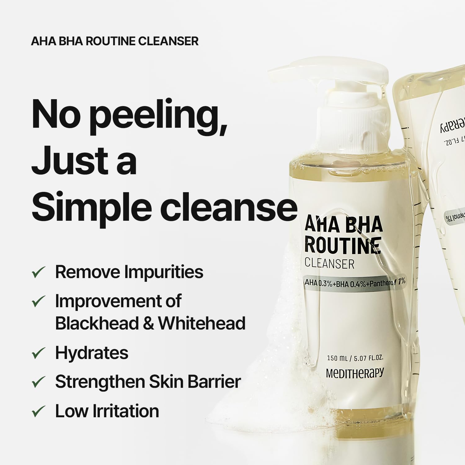 MEDITHERAPY Aha Bha Routine Cleanser 5.07 Fl. Oz – Mild Acne Face Wash for Sensitive Skin – Gel Type Deep Pore Cleanser, Blackhead Remover, Exfoliating – Korean Skin Care - Image 2